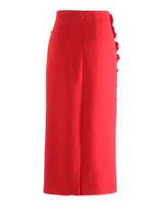 Red Floral Appliqué Midi Skirt