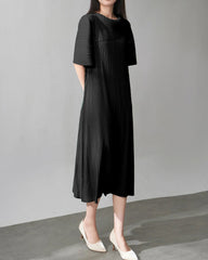 Balloon-Sleeve Pleated Dress