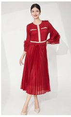 Elegant Ruffle Bell Sleeve Pleated Dress