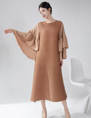 Plissé Ruffle-Sleeve Dress