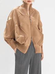 Luxe Pleated Geometric Balloon-Sleeve Jacket