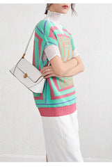 Luxury Pleats V-Neck Geometric Top