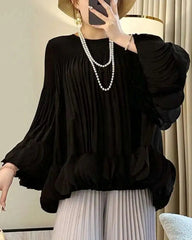 Luxury Plissé Bell-Sleeve Top