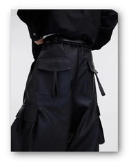 Men's Black Faux Leather Baggy Cargo Pants | Luxury Streetwear