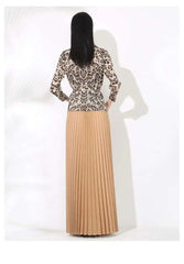 Leopard Pleated Skirt & Wrap Blouse