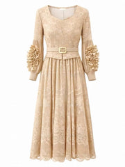 Luxury Lace Pleated Floral Dress