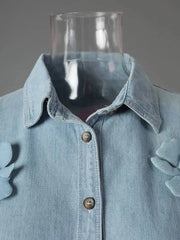 Luxe 3D Floral Denim Blouse
