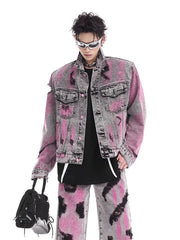 Men's Tie-Dye Ripped Denim Jacket & Jeans 2-Piece Set