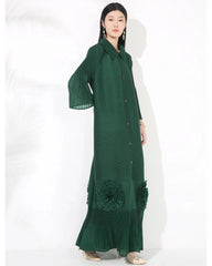 Plissé Flared Sleeve Maxi Dress