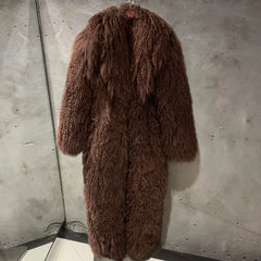 Designer Mongolian Fur Ankle-Length Overcoat