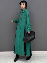Retro Chic Green Black Long Sleeve Maxi Dress