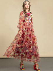 Floral Ruffle Midi Dress | Romantic Gown