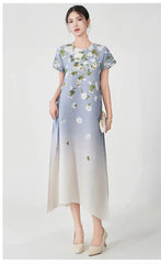 Luxury Floral Ombre Plisse Dress