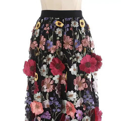 Luxury Floral Stretchy-Waist Skirt