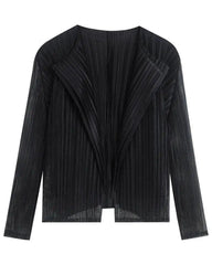 Lightweight Plisse Open-Front Cardigan