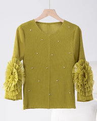 Luxury Sheer Pleated Ruffled Top