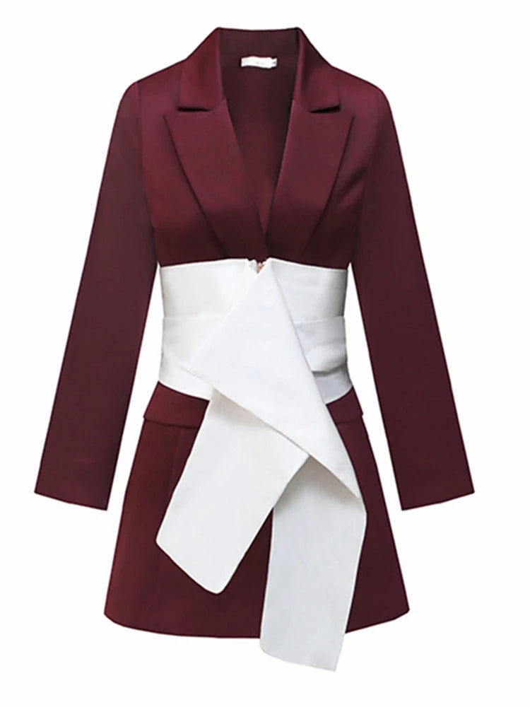 Women's Luxe Burgundy Blazer with White Sash