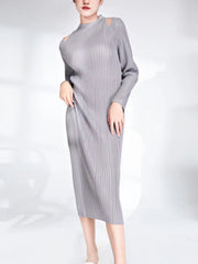 Plisse Cutout Shoulder Dress