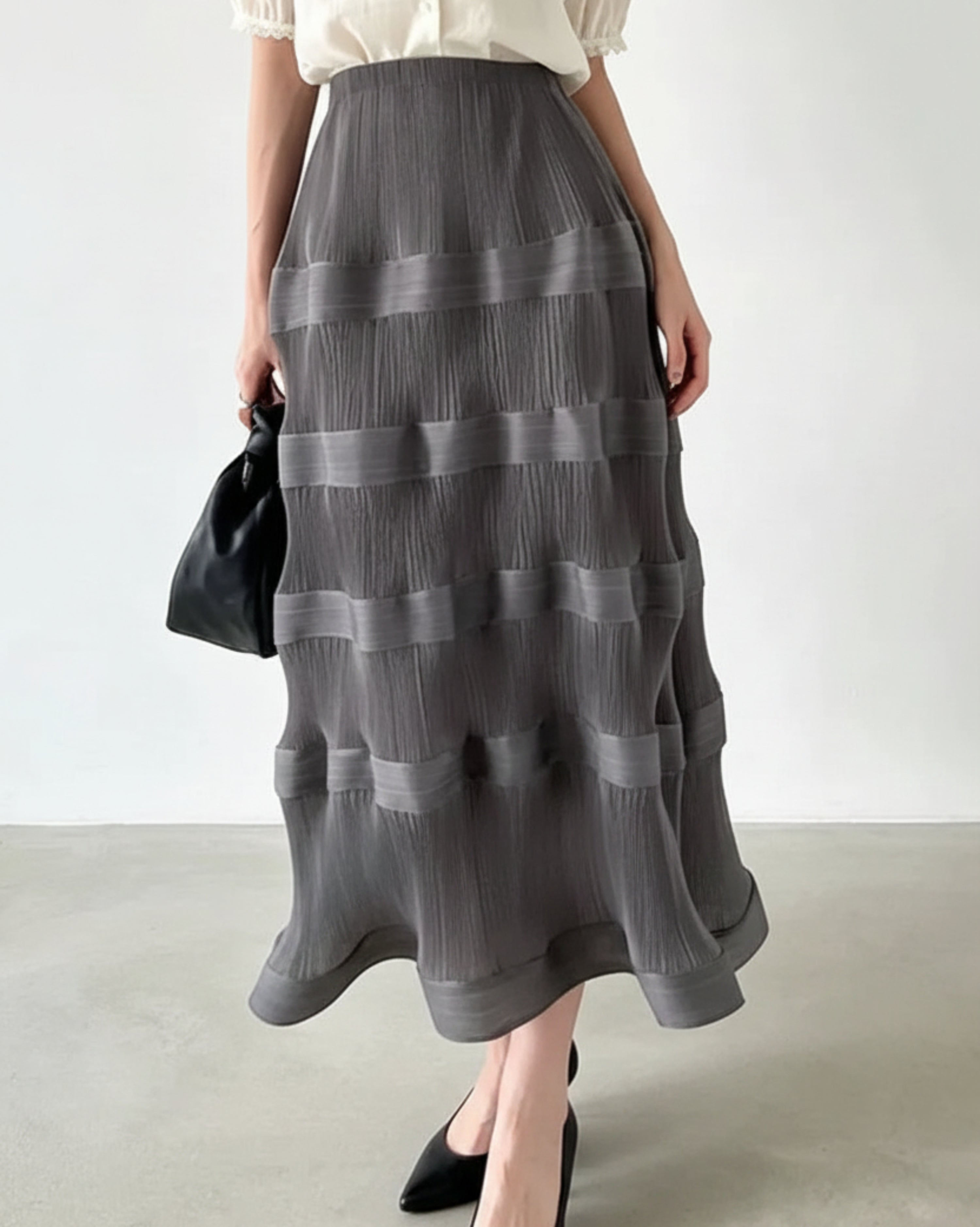 Sculptural Plissé Flare Skirt