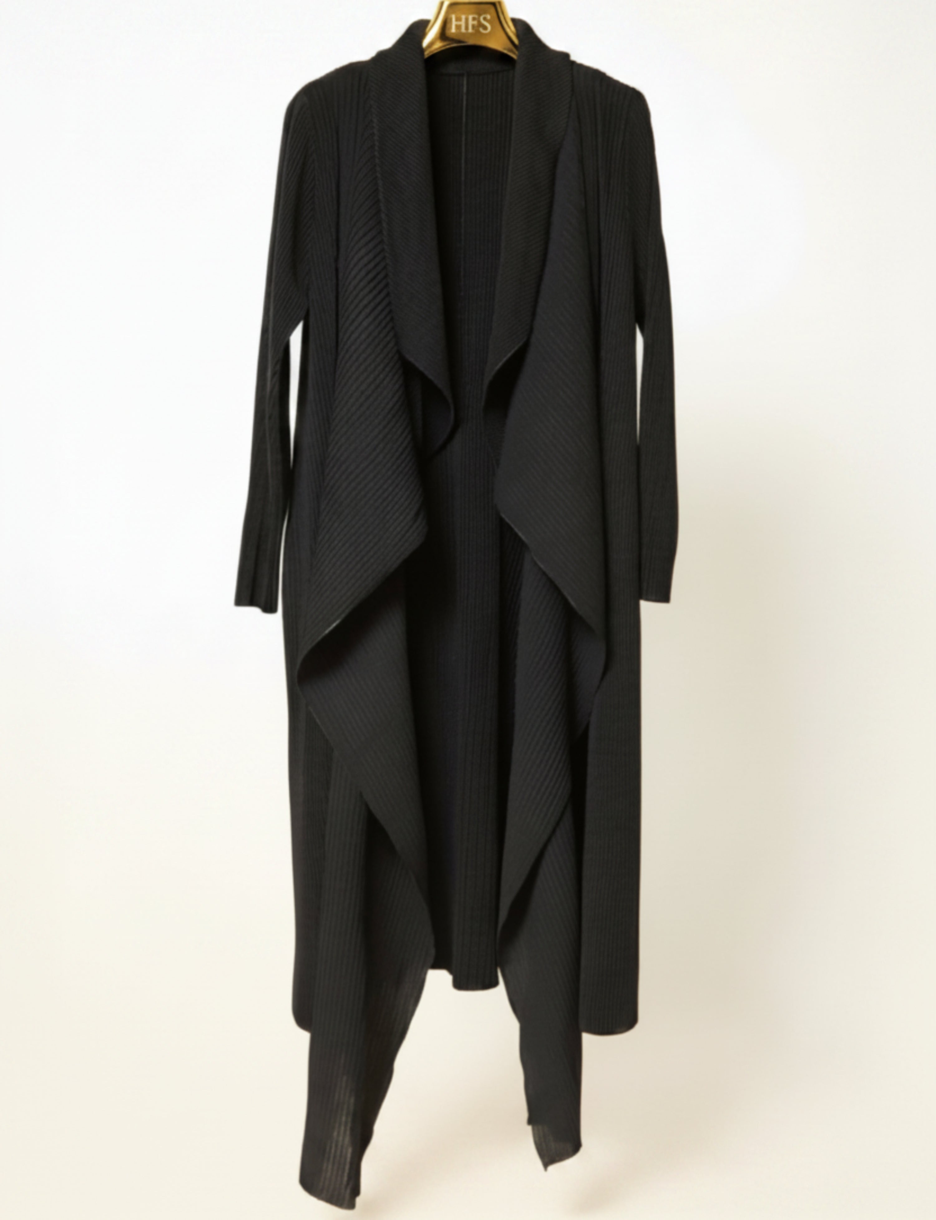Sculptural Waterfall Crinkle Coat - Premium Open Front Designer Duster Petite Size