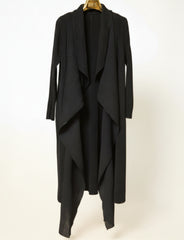 Sculptural Waterfall Crinkle Coat - Premium Open Front Designer Duster Petite Size