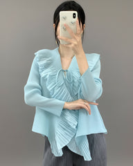Elegant Plissé Ruffle Blouse Top