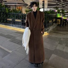 Men's Brown Extra Long Wool Blend Coat