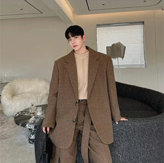 Men's Modern 2-Piece Woolen Blend Suit Set