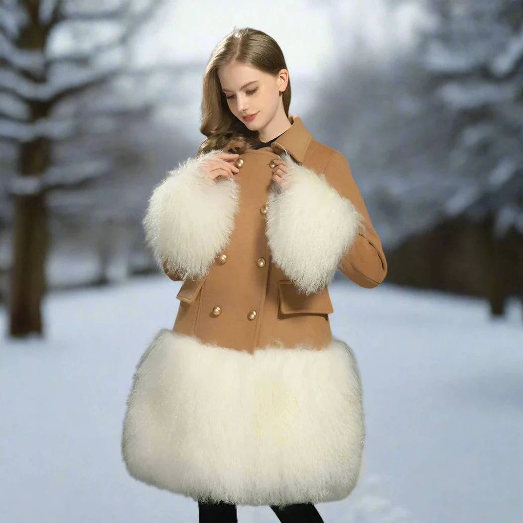 Wool Coat with Mongolian Lamb Fur