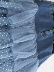 Luxe Denim and Tulle Ruffled Long Skirt