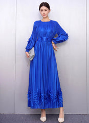 Floral Plissé Long Sleeve Dress
