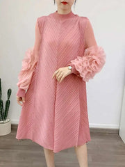 Luxury Pleated Floral Ruffle Dress
