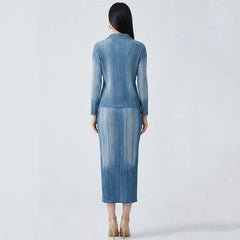 Denim Printed Pleated Skirt Set