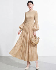 Balloon Sleeve Pleated Dress