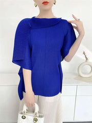 Pleat Plissé Asymmetric Draped Top
