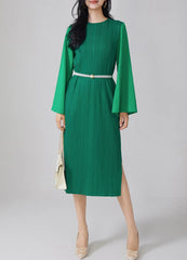 Luxury Pleated Bell Sleeve Dress