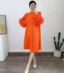 Luxury Pleated Floral Ruffle Dress