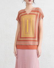 Luxury Pleats V-Neck Geometric Top