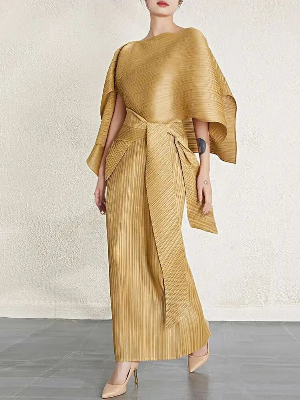 Couture Plisse Shawl Dress Set
