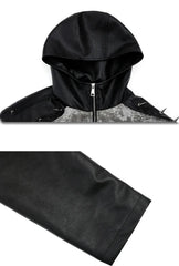 Men's Spiked Faux Leather Cropped Hooded Jacket