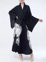 Luxe Black Wrap Top & Pleated Skirt Set