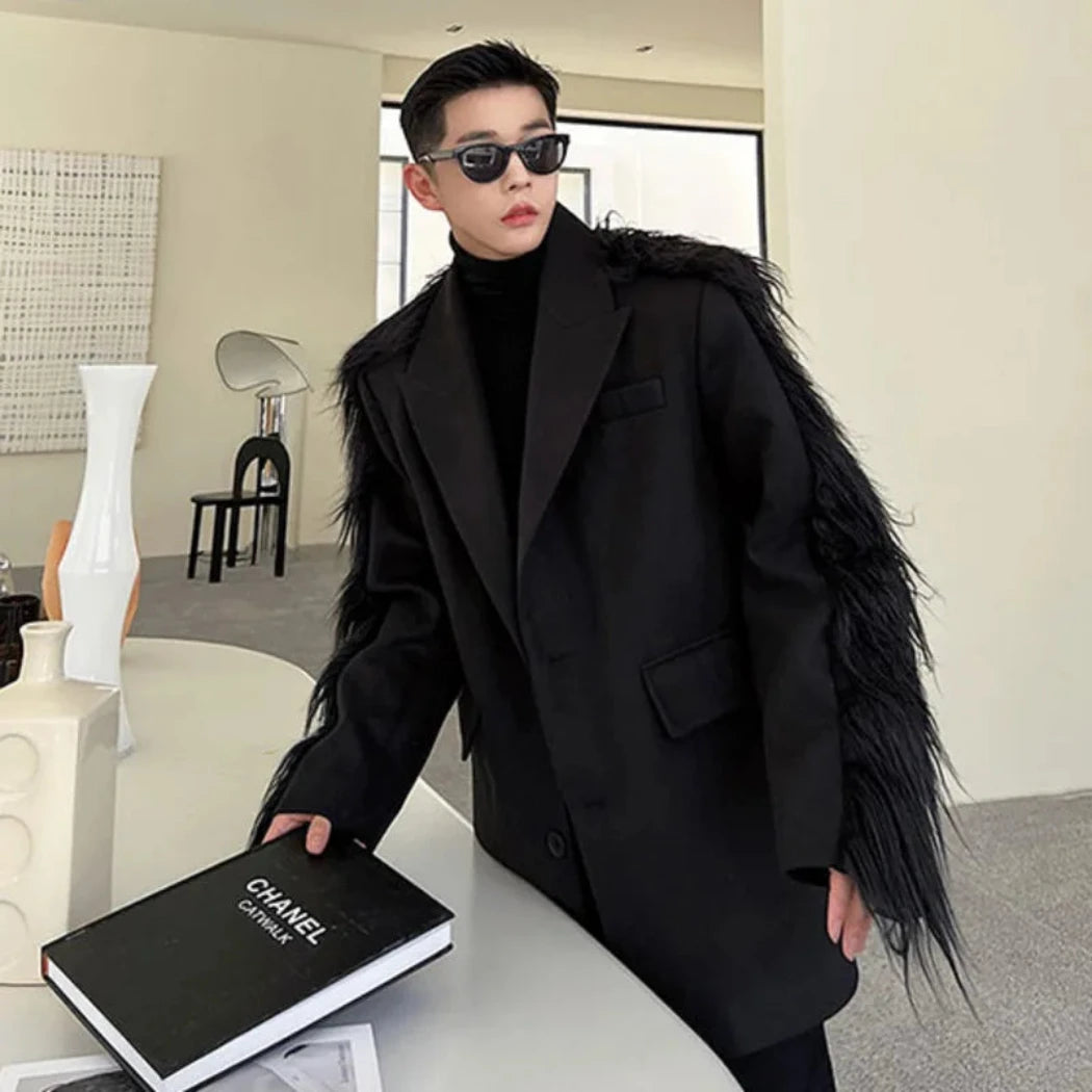 Men's Luxury Oversized Blazer with Faux Fur Sleeves