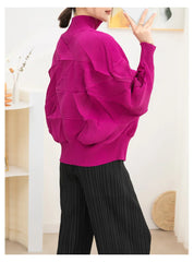 Luxe Pleated Geometric Balloon-Sleeve Jacket