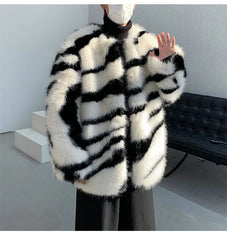 Men's Zebra Faux Fur Coat | Luxury Streetwear