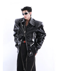 Men's Shiny Faux Leather Biker Jacket | Luxury Streetwear