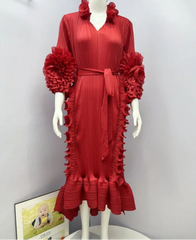 Pleated Ruffled Collar Dress