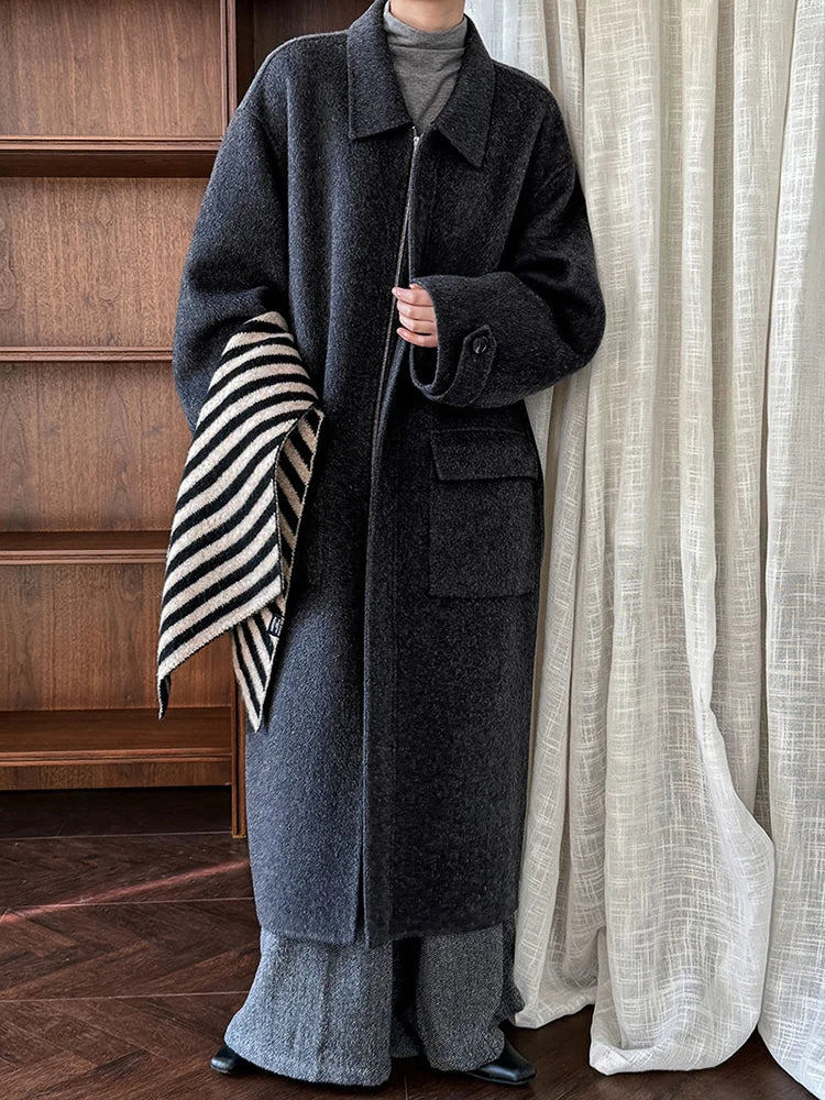 Women's Luxe Wool Long Zip-Up Oversized Coat