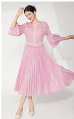 Elegant Ruffle Bell Sleeve Pleated Dress