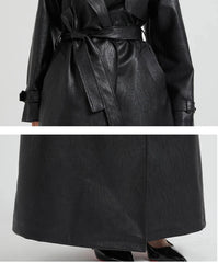 Women's Ultra Long Faux Leather Trench Coat