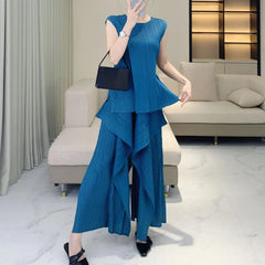 Pleated Plissé Tank Top & Pants Set